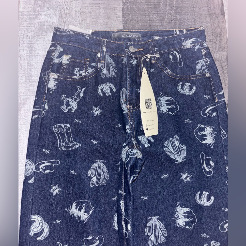 🤠NWT Cali 1850 Western Wide Leg Blue Jeans - Picture 4 of 10